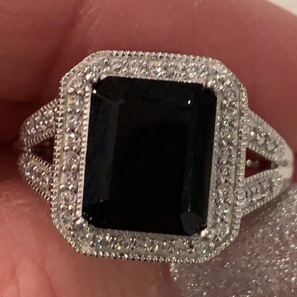 Large square cut black seater stone rhinestone halo crystals cocktail statement - Picture 1 of 8